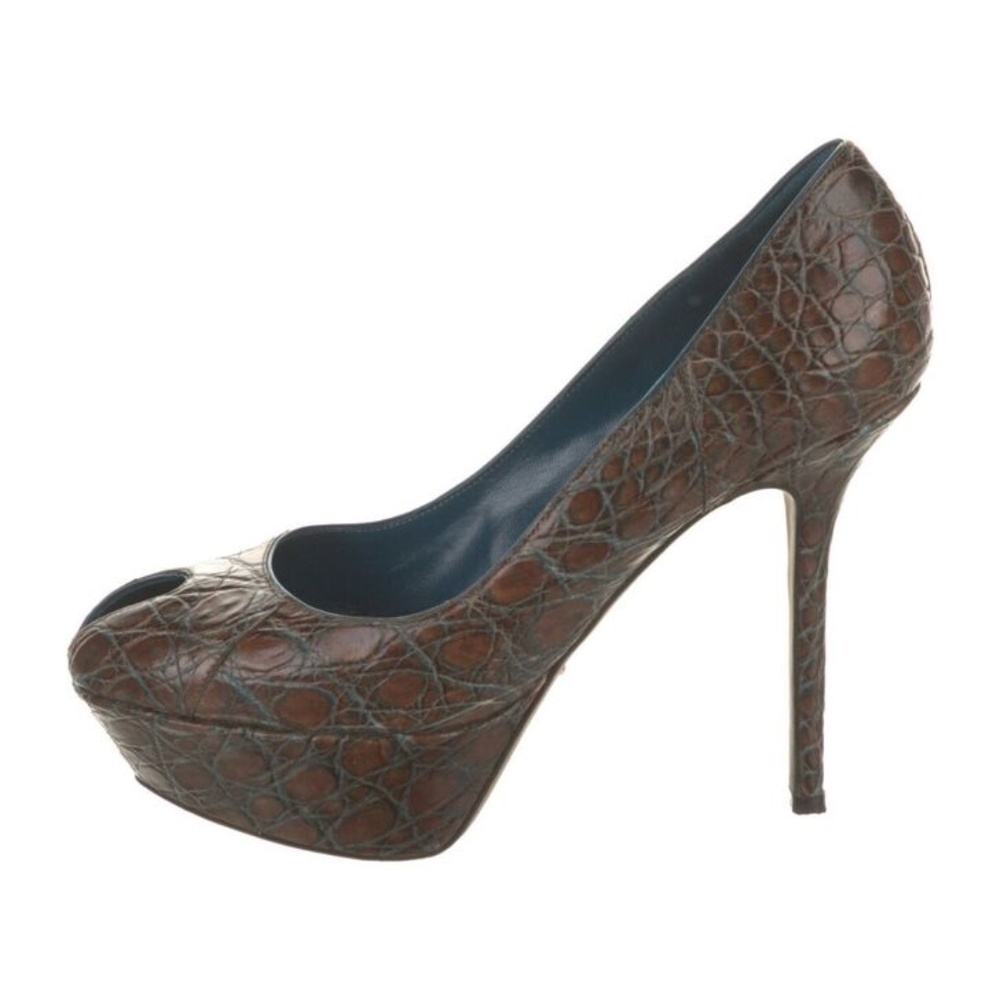 SERGIO ROSSI Leather Printed Pumps, Size 7 US, Brown, Pre-owed